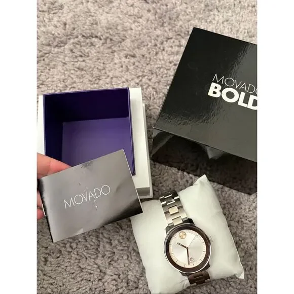 NEW IN BOX Movado BOLD Women’s Bold Verso Swiss Silver Watch